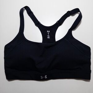 Under Armour Sports Bra Sz Medium Racerback Black Removable Pads Fitness Active